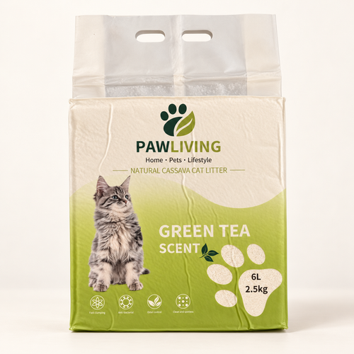 PAWLIVING Natural Cassava Cat Litter 6 Litre 2.5kg (Green Tea Scent)