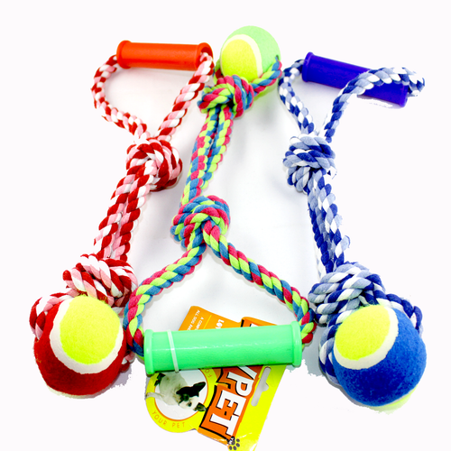 Double Rope Tennis Ball Tug Dog Toy