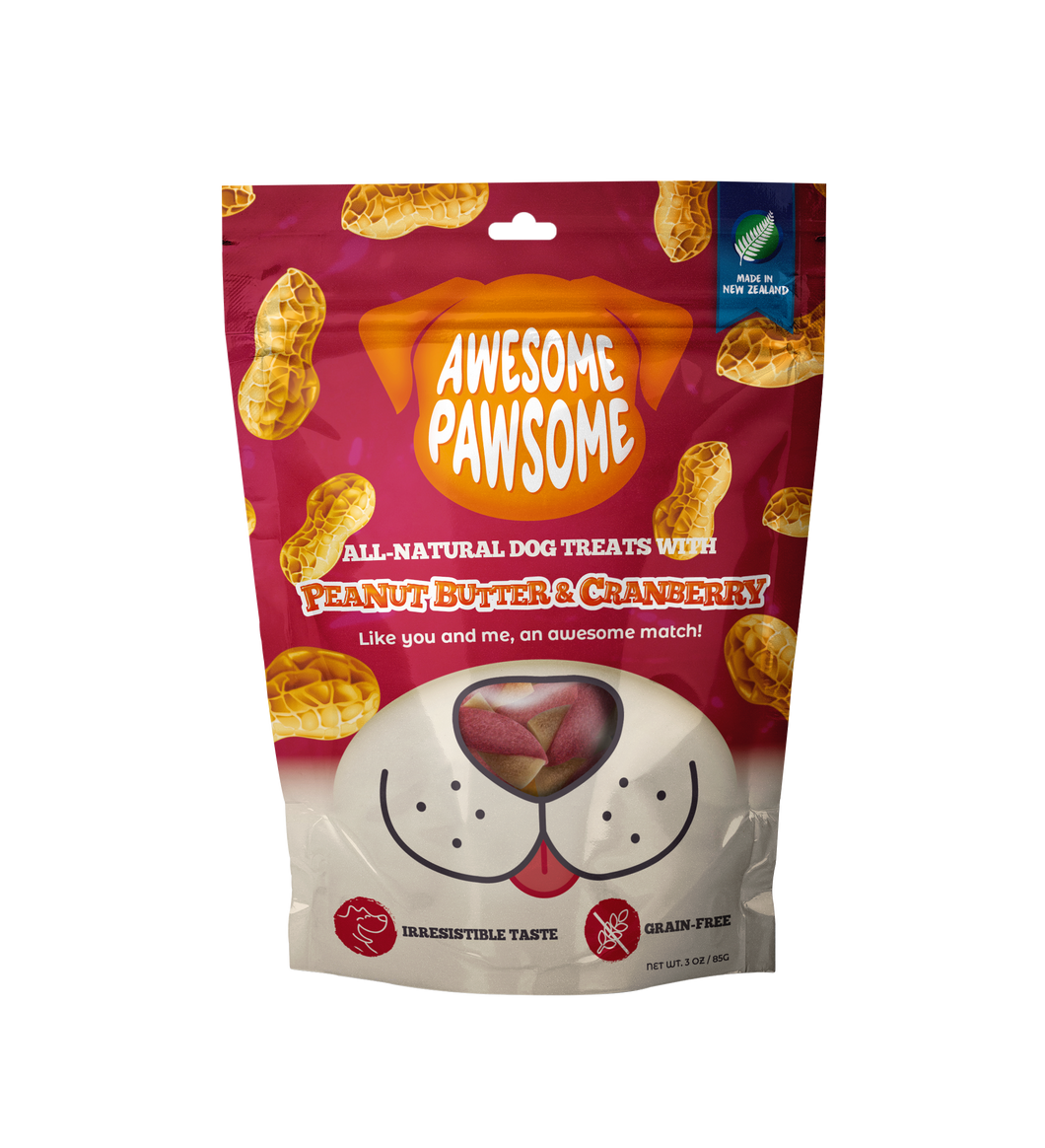 Awesome Pawsome Peanut Butter & Cranberry 85g Dog Treats