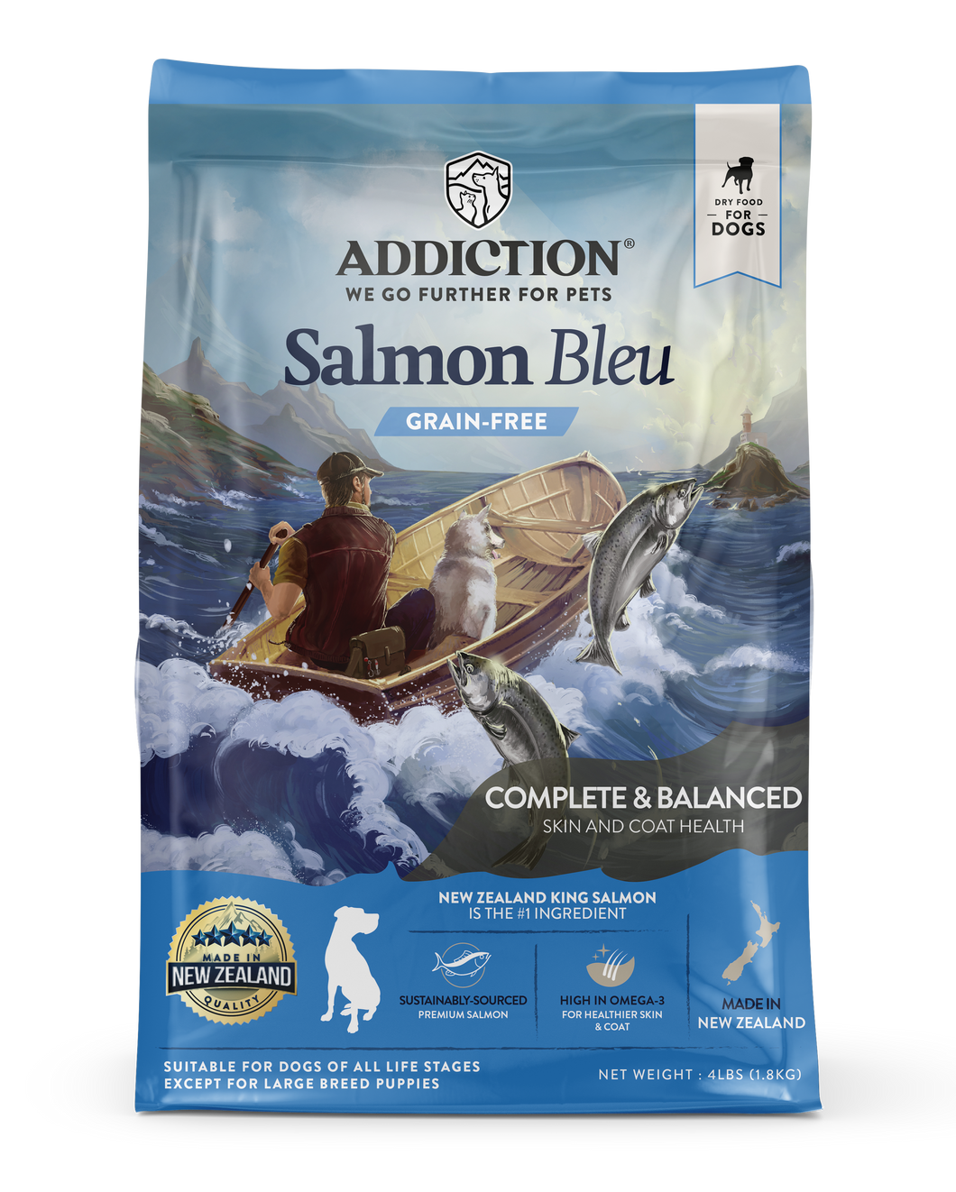 Addiction Salmon Bleu Dog - New Zealand King Salmon Dry Dog Food, All Life Stage
